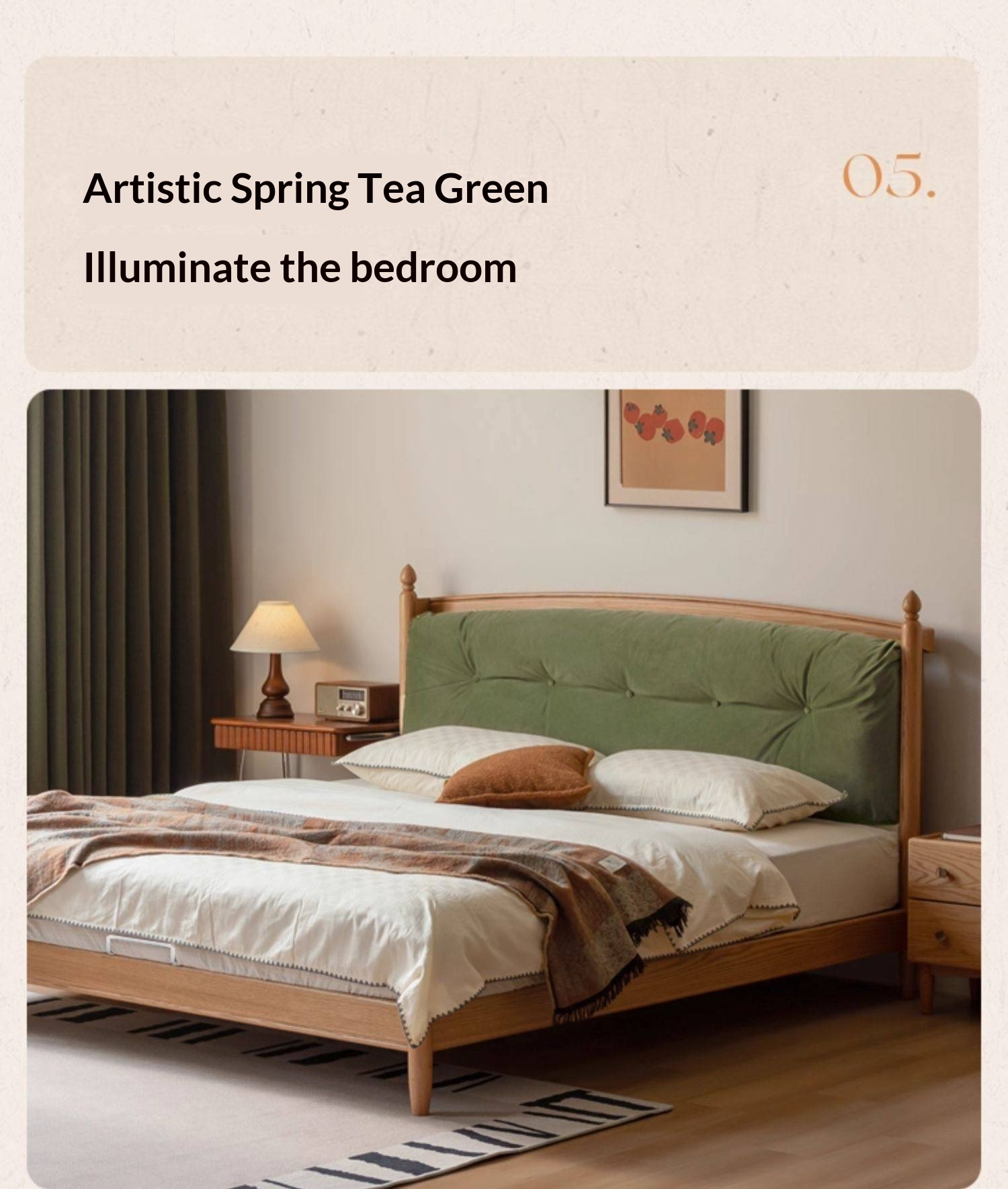 Oak Solid Wood Bed — Modern Minimalist with Genuine Leather and Soft Headboard