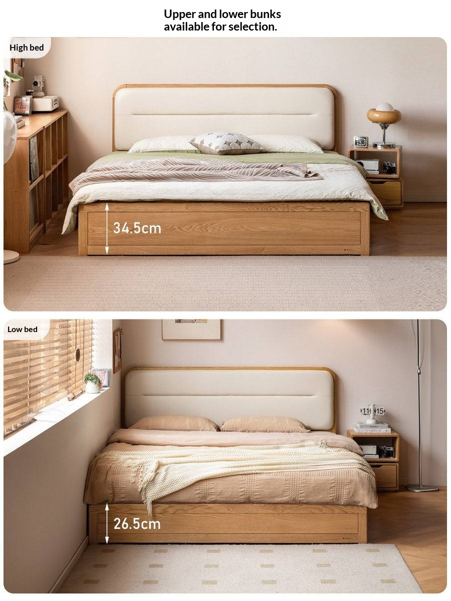 Oak, Rubberwood Solid Wood Bed — Modern Minimalist Box Bed