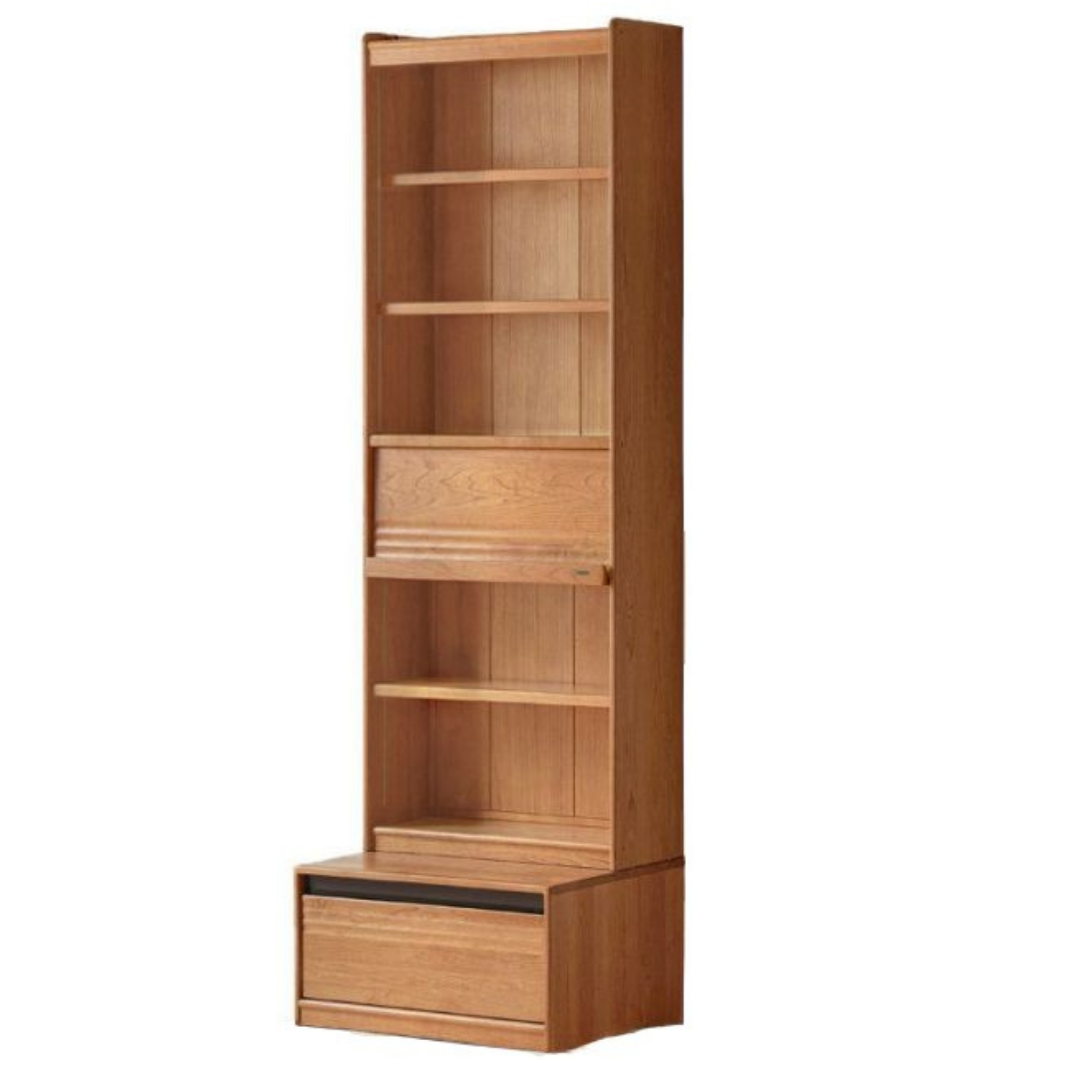 Cherry Solid Wood Bookcase with Wall Integration and Floor Storage Cabinet
