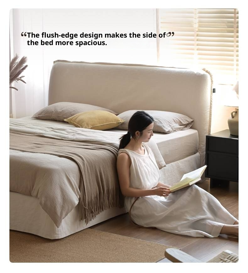 Fabric White Cotton Linen Edge Bed Wabi-sabi Style