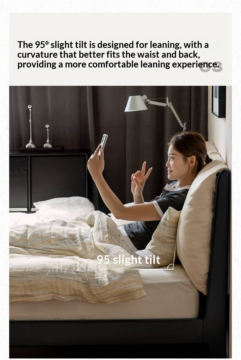 Rubberwood Solid Wood Bed — Modern Minimalist Design with Upholstered Genuine Leather