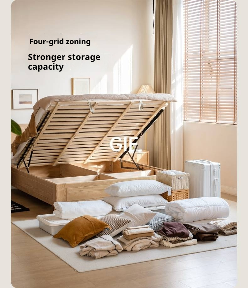 Ash, Oak Solid Wood Modern Minimalist High Box Bed