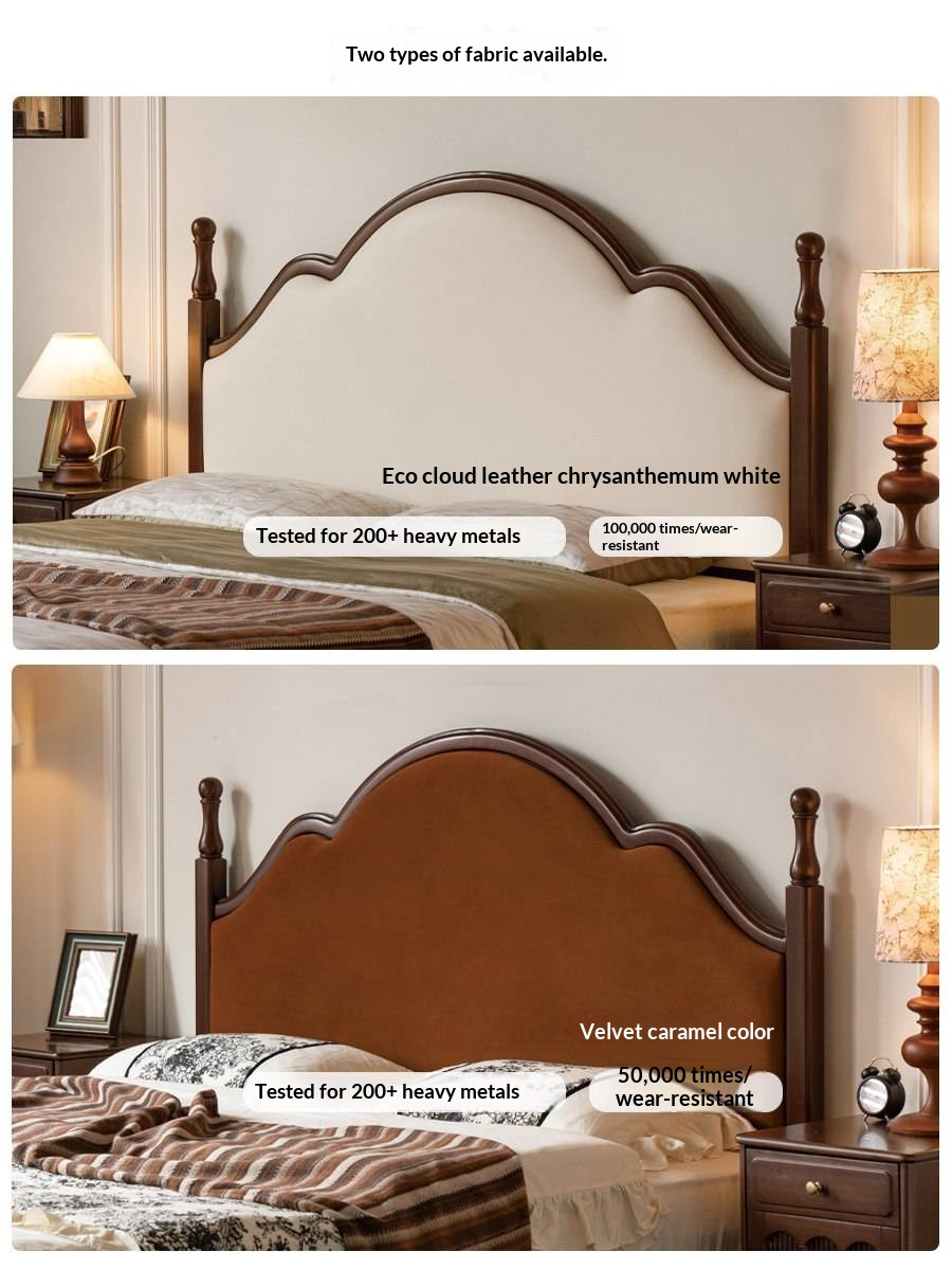 Poplar Solid Wood Box Bed — American Style Vintage with Soft Backrest