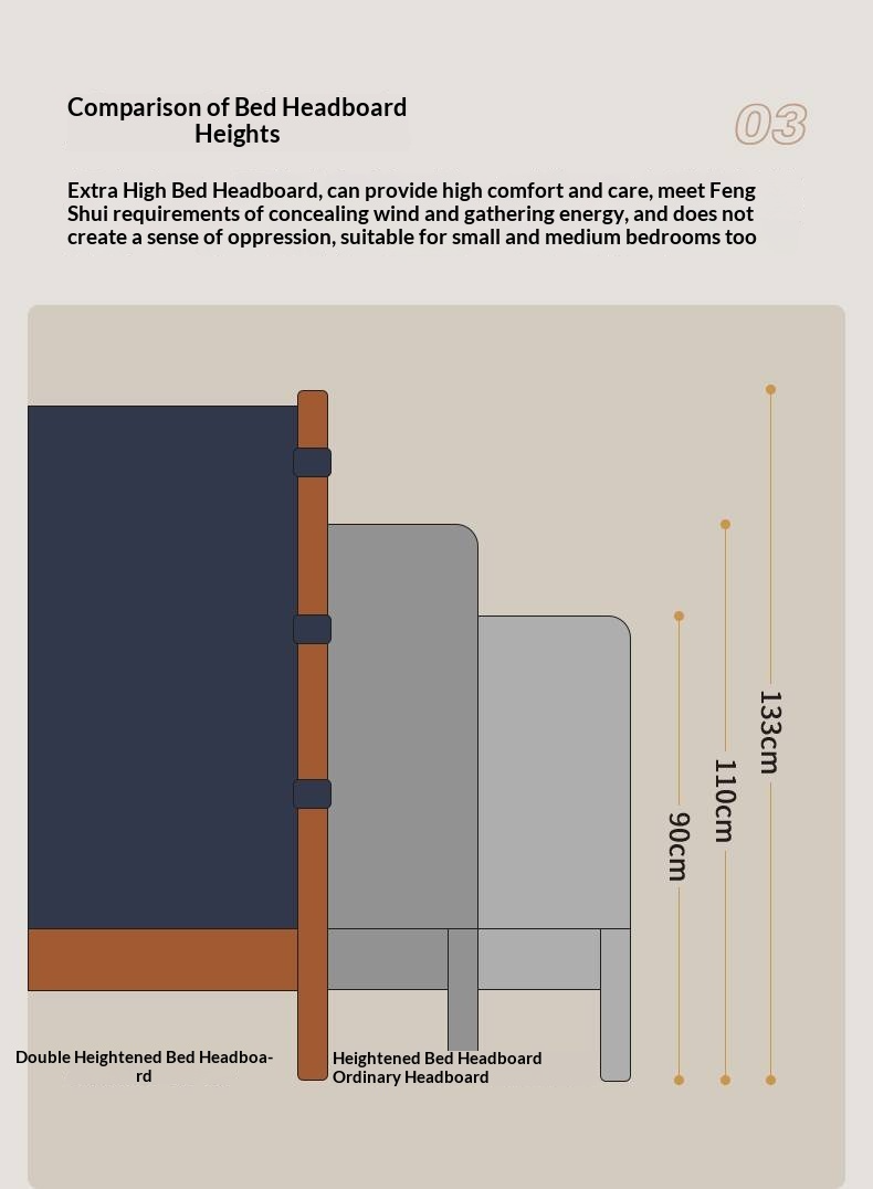 Poplar Solid Wood Bed with Vintage High Backrest and Soft Upholstery
