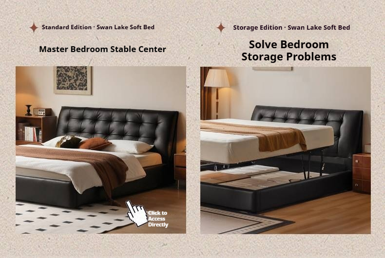 Genuine Leather Black Light Luxury Soft Box Bed