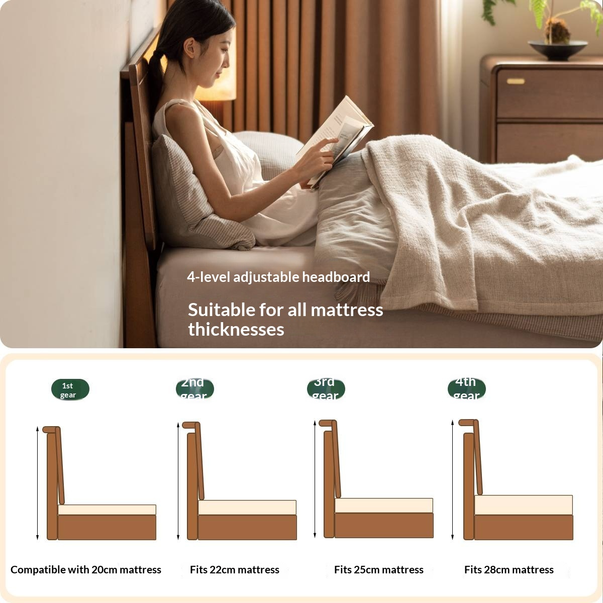 Black Walnut Solid Wood Bed — Modern Minimalist Large Slab Bed