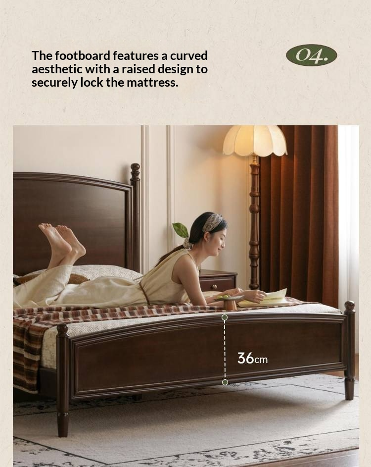 Poplar Solid Wood Bed — American Retro Style