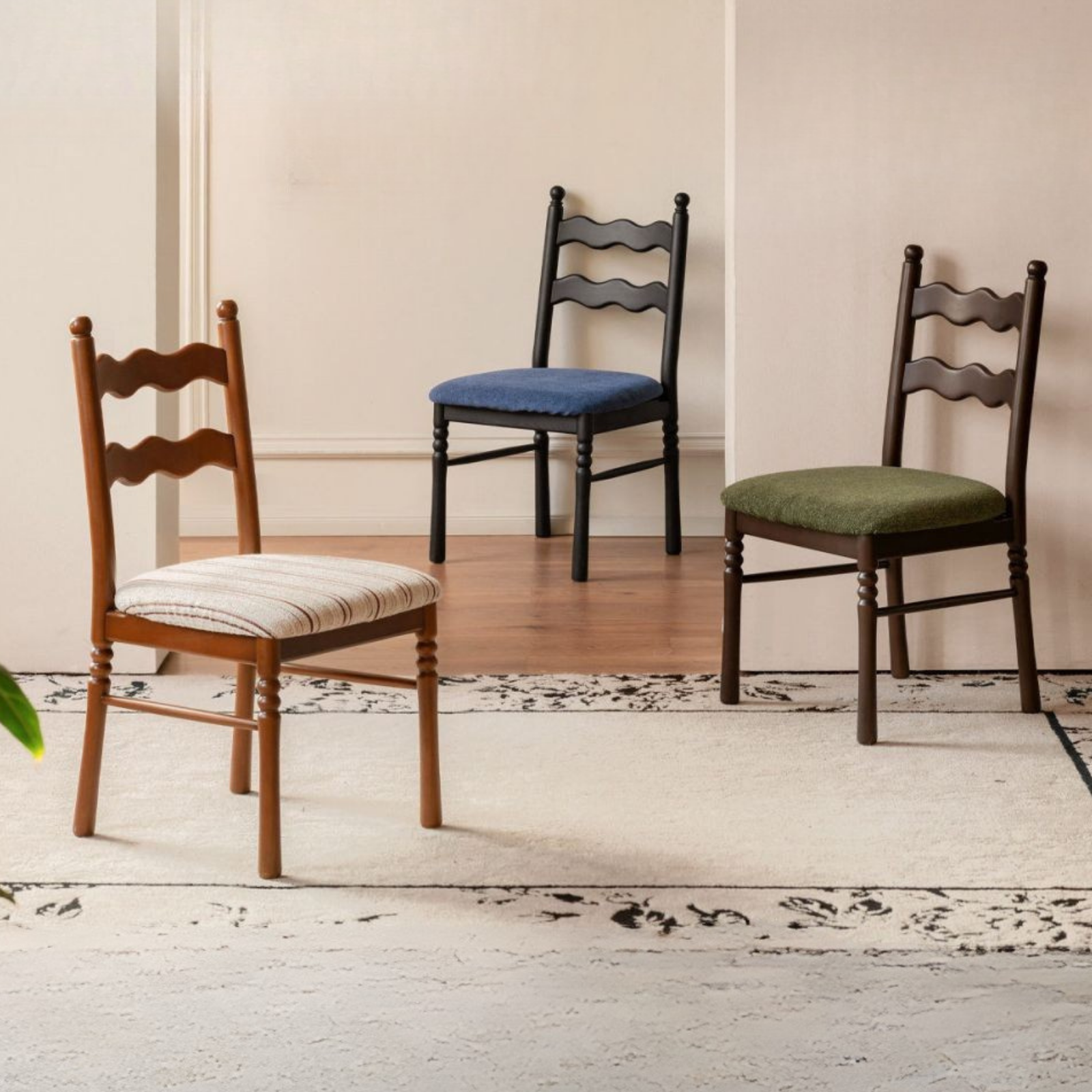 4 pcs-Beech, Ash Solid Wood French Retro Chair with Removable Washable Cushion