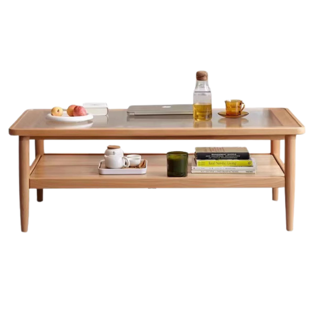 Beech solid wood glass coffee table Nordic -