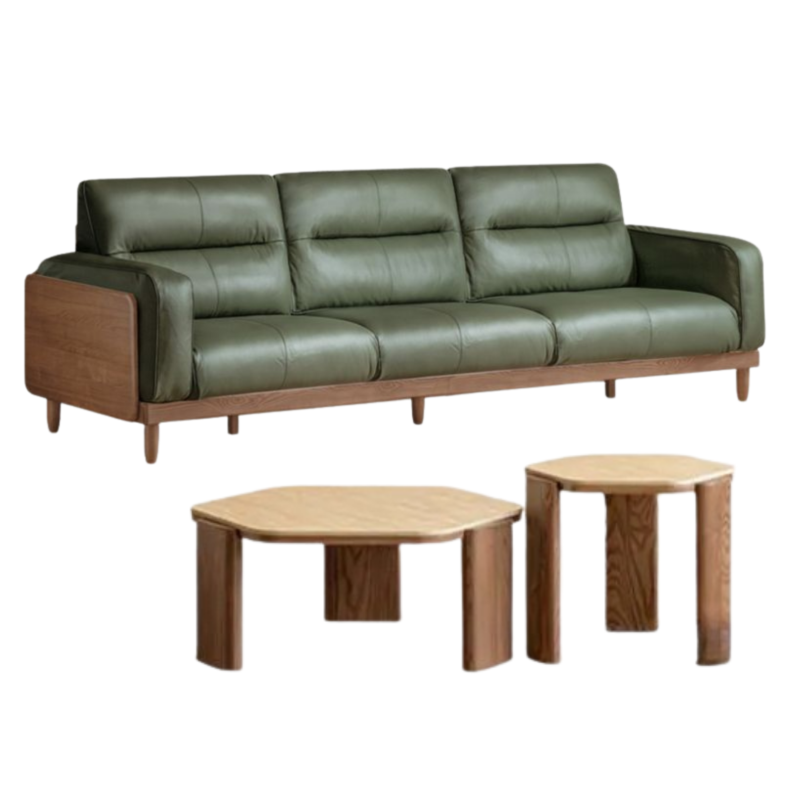 Ash Solid Wood Genuine Leather High Back Sofa