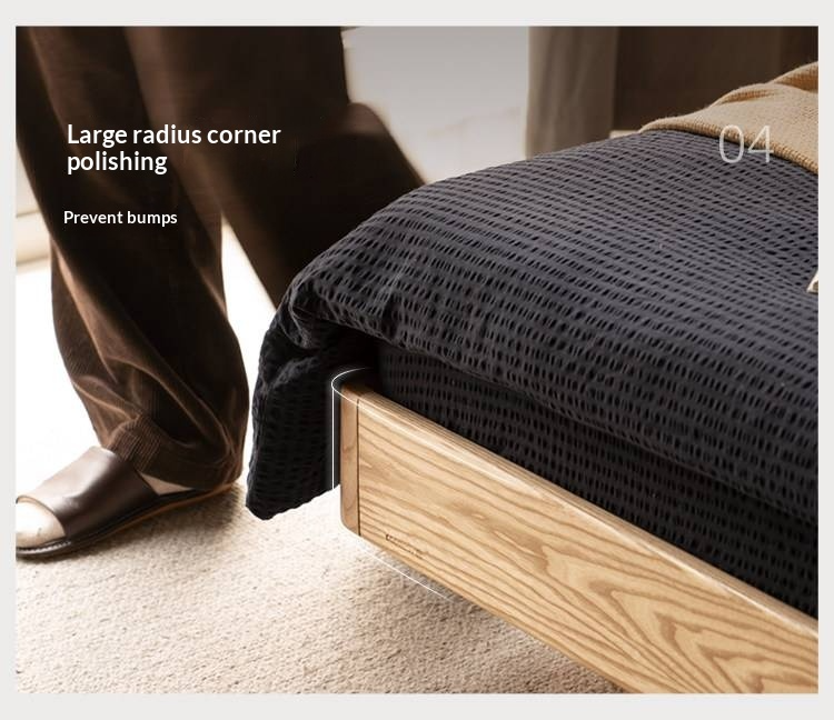 Ash Solid Wood Floating Bed — Modern Minimalist, Genuine Leather Upholstery