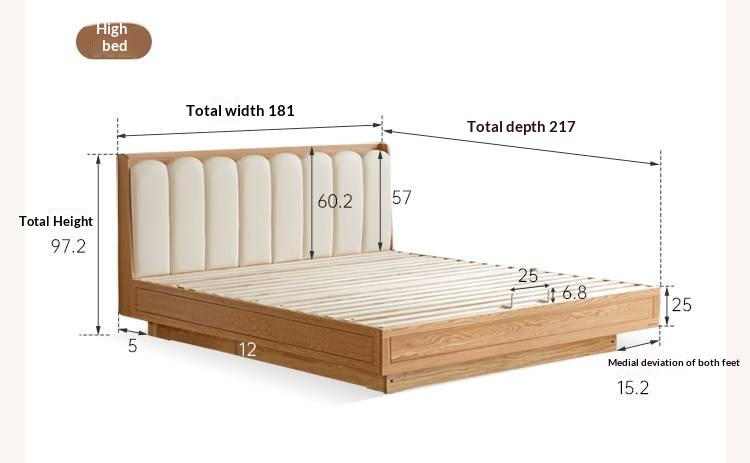 Oak Solid Wood Box Bed — Suspension and Upholstered with Genuine Leather  Piano Key Design