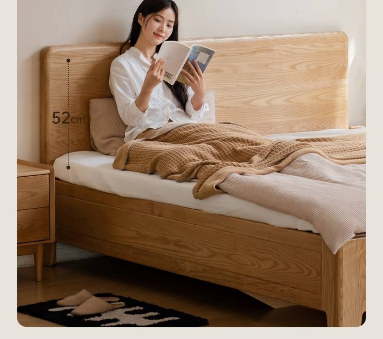 Ash, Oak Solid Wood Modern Minimalist High Box Bed