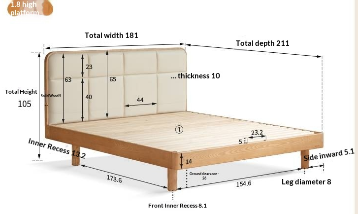 Ash Solid Wood Bed with Top Grain Cowhide Upholstery in Modern Minimalist Style