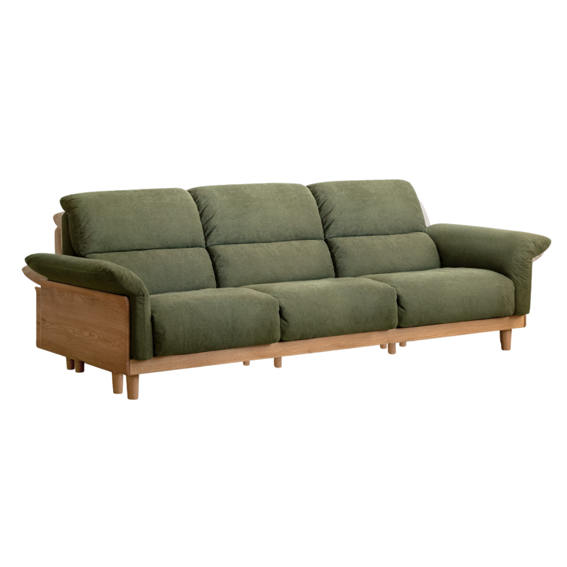 Oak Solid Wood Fabric Sofa, Couch with High Back Cushions, Durable Pet-Friendly Upholstery