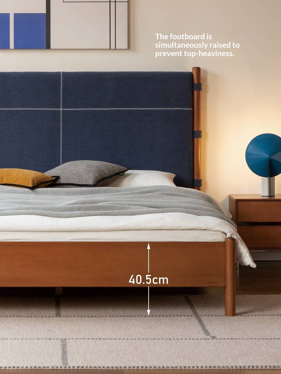 Poplar Solid Wood Bed with Vintage High Backrest and Soft Upholstery