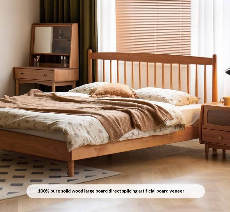 Cherry Solid Wood Bed — Simple Vintage Harp Style Bed