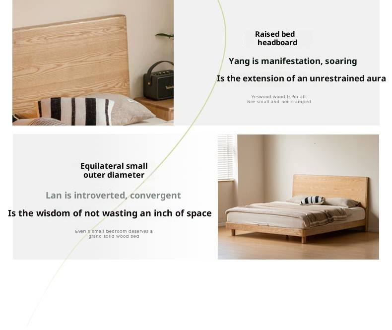 Ash Solid Wood Large Slab Bed Modern Minimalist