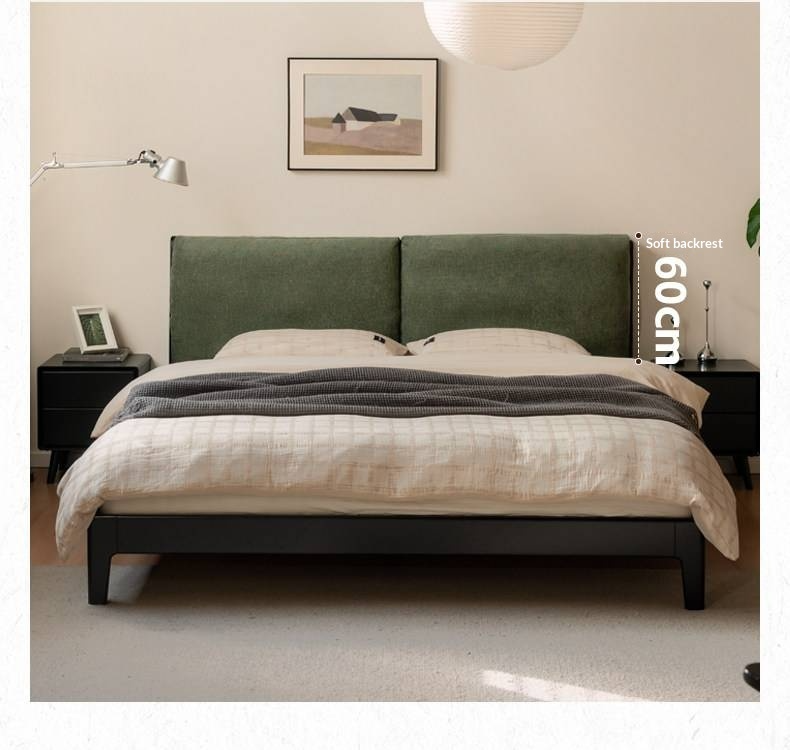 Rubberwood Solid Wood Bed — Modern Minimalist Design with Upholstered Genuine Leather