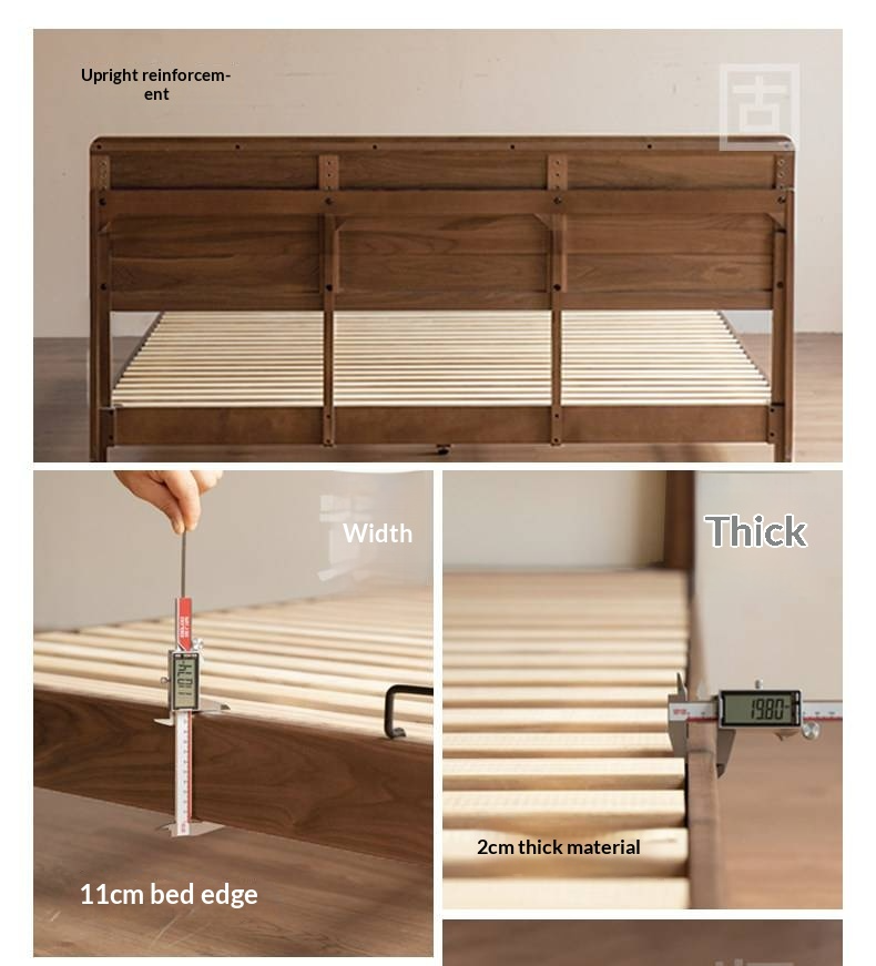 Black Walnut Solid Wood Bed — Modern Minimalist Large Slab Bed