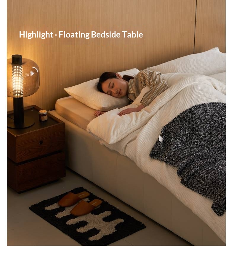 Genuine Leather Luxury Platform Box Bed, Headboard-Free Bed