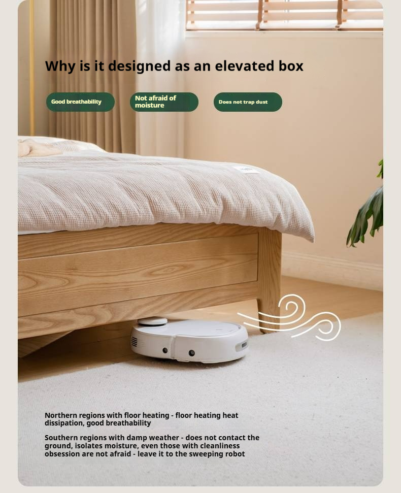 Ash, Oak Solid Wood Modern Minimalist High Box Bed