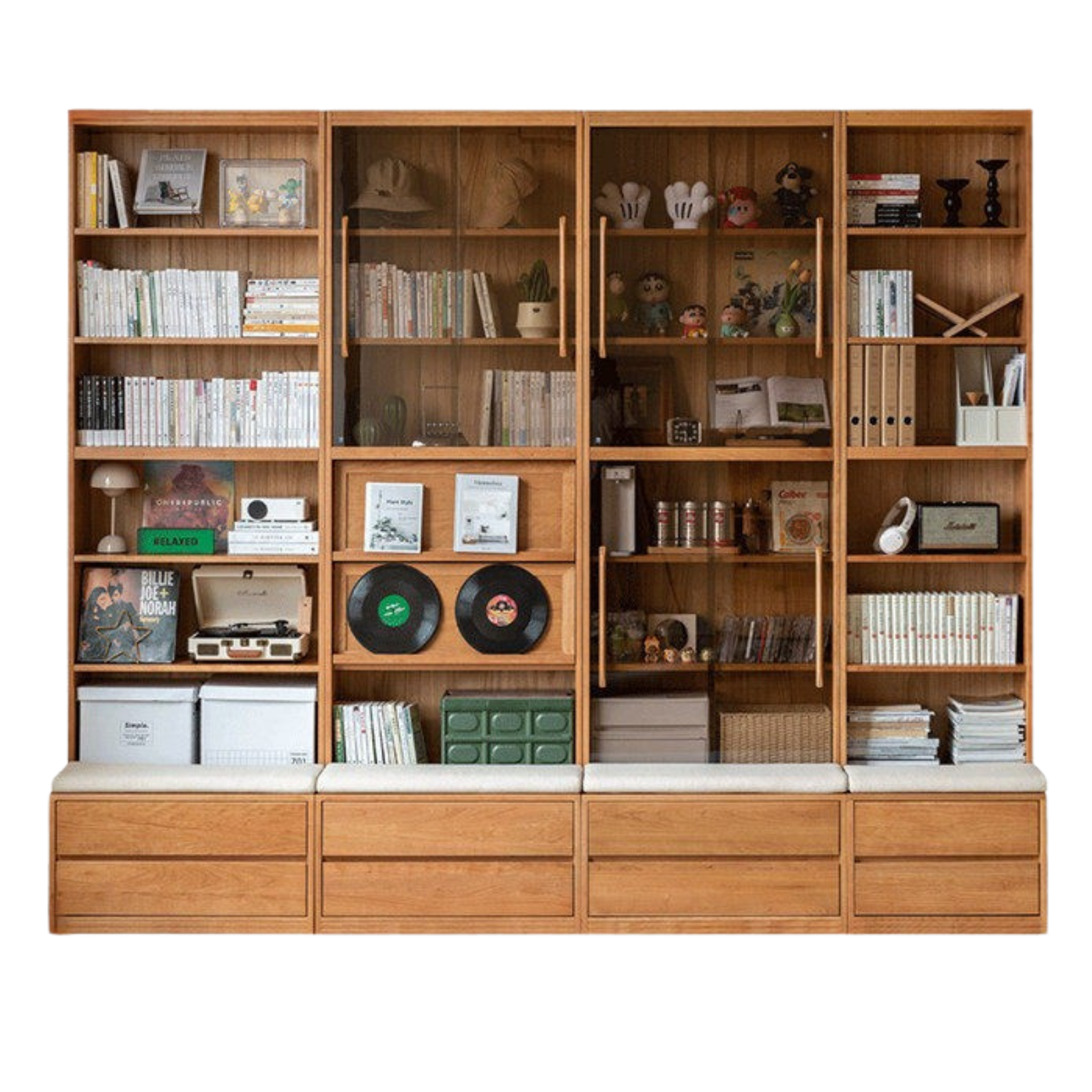 Cherry Solid Wood Bookcase Combination Glass Cabinet