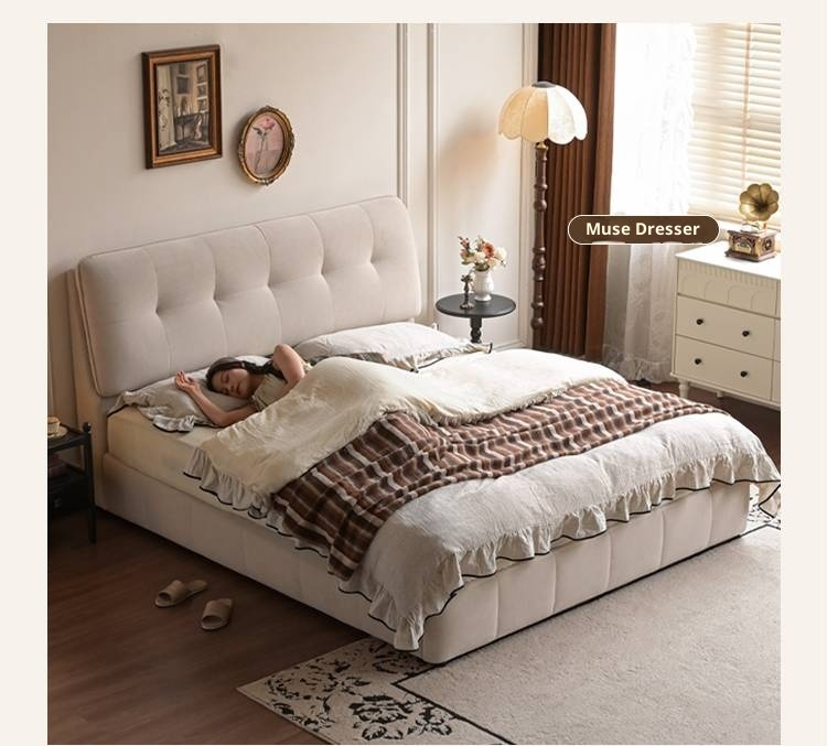 Fabric Puff Cat Scratch Bed, French Cream Style