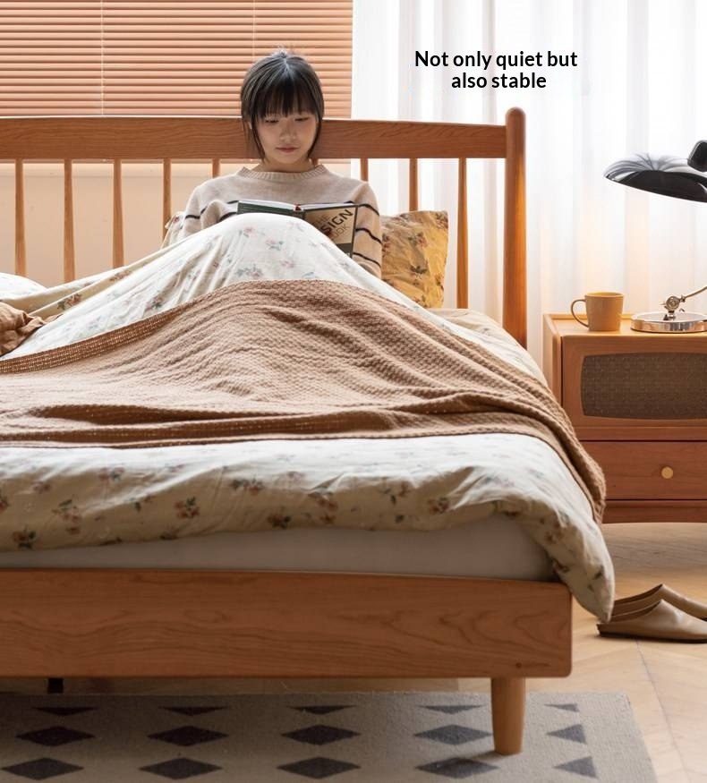 Cherry Solid Wood Bed — Simple Vintage Harp Style Bed