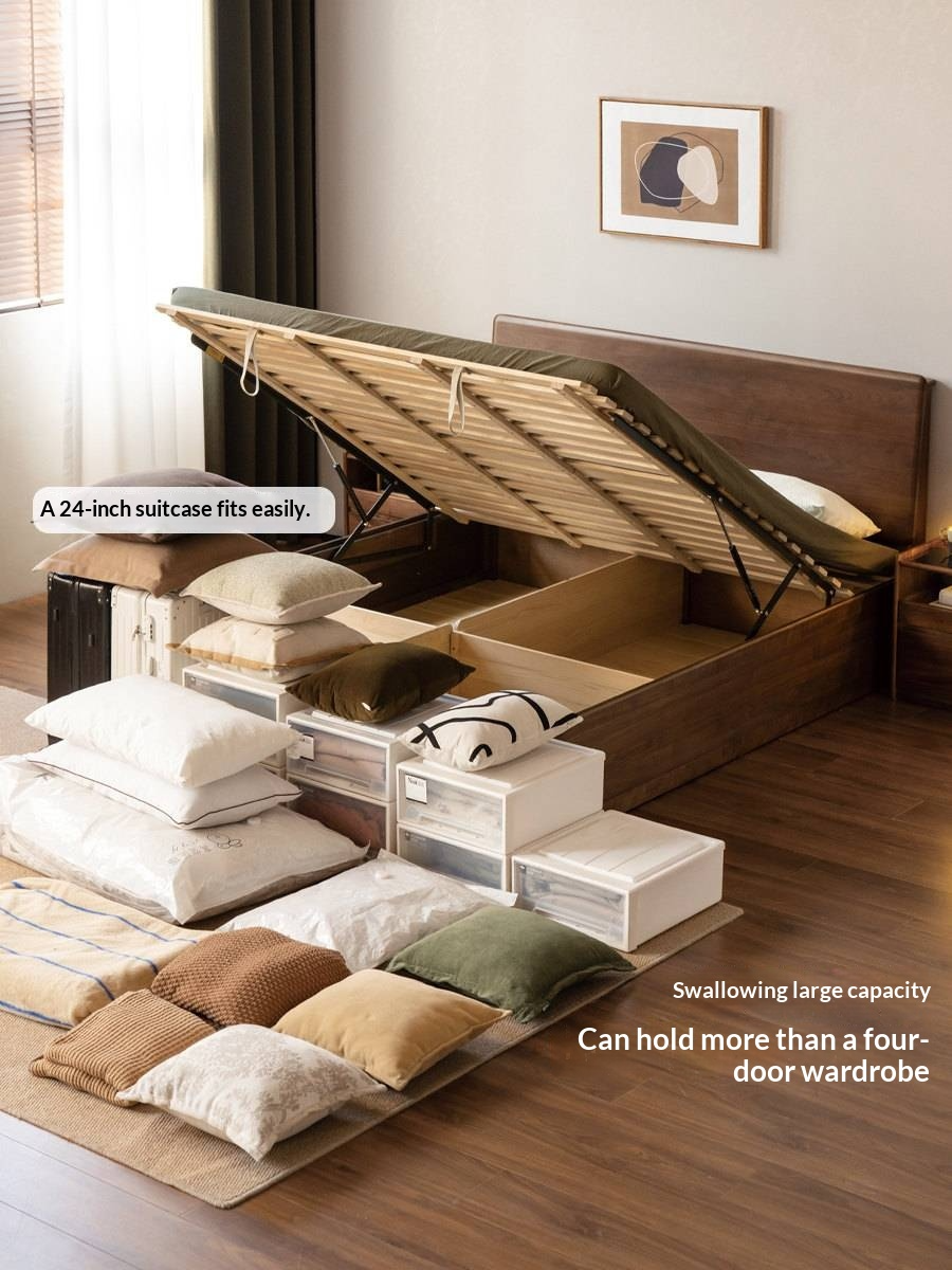 Black Walnut Solid Wood Box Bed — Luxury Multifunctional Storage Bed
