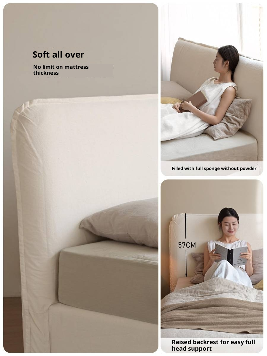 Fabric White Cotton Linen Edge Bed Wabi-sabi Style