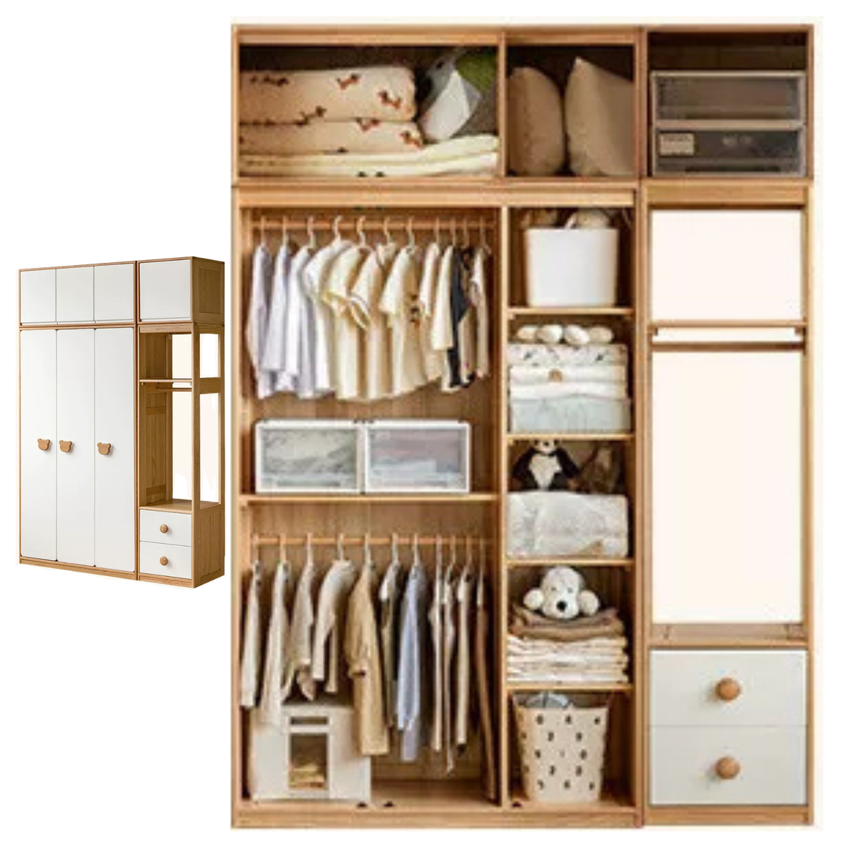 Oak Solid Wood Kids Wardrobe Combination