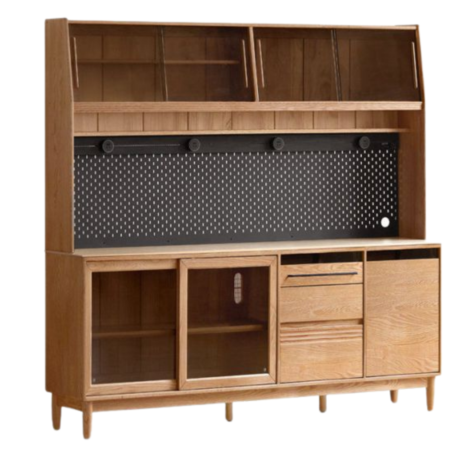 Oak Solid Wood Buffet Cabinet with Slab Surface, Sideboard