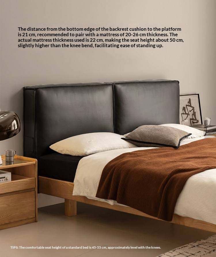 Ash Solid Wood Floating Bed — Modern Minimalist, Genuine Leather Upholstery