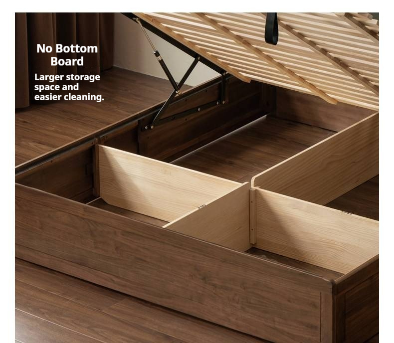 Black Walnut Solid Wood Box Bed — Soft Headboard, Italian Light Luxury Genuine Leather Bed