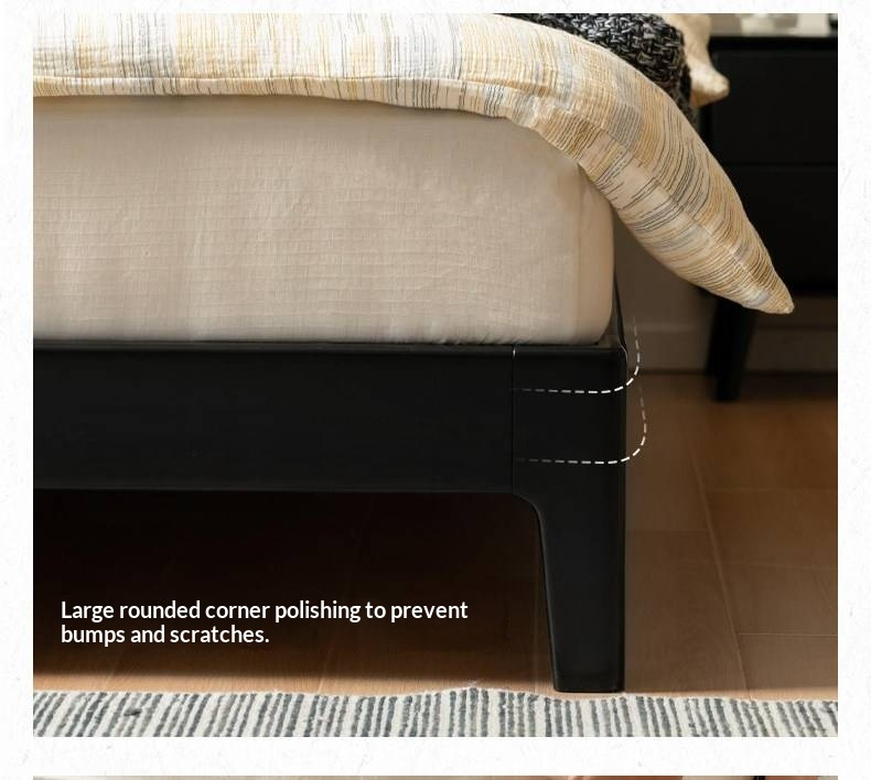 Rubberwood Solid Wood Bed — Modern Minimalist Design with Upholstered Genuine Leather