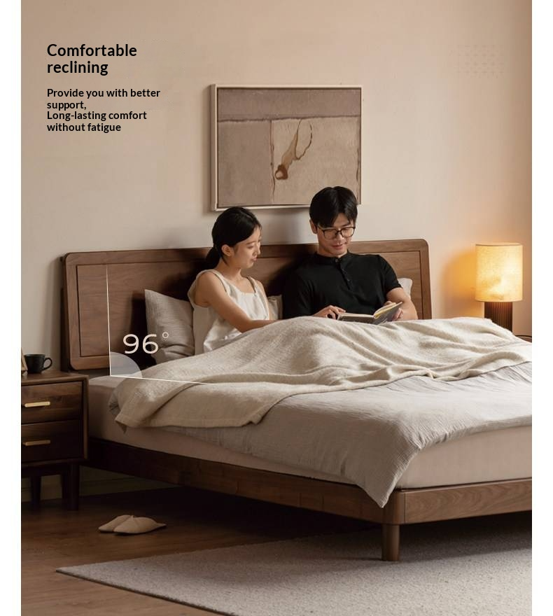 Black Walnut Solid Wood Bed — Modern Minimalist Large Slab Bed