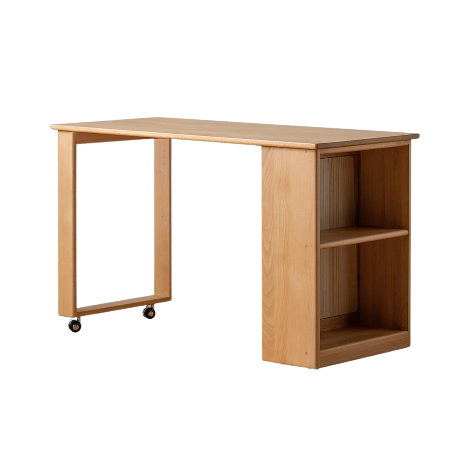 Beech Solid Wood Children's Desk with Pulleys Movable Storage