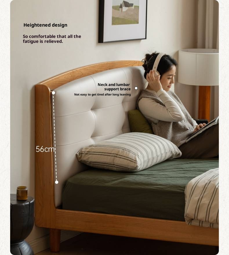 Cherry, Pine, Beech Solid Wood Bed Retro Vintage