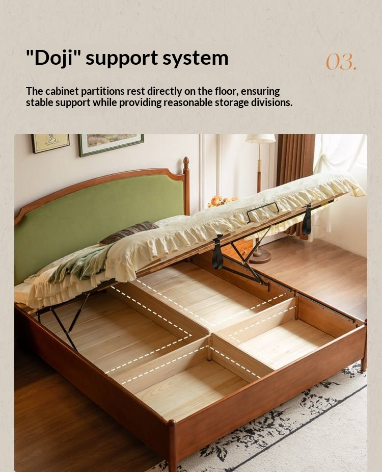 Poplar Solid Wood Box Bed — French Retro Style with Soft Backrest and Mid-Fashion Design
