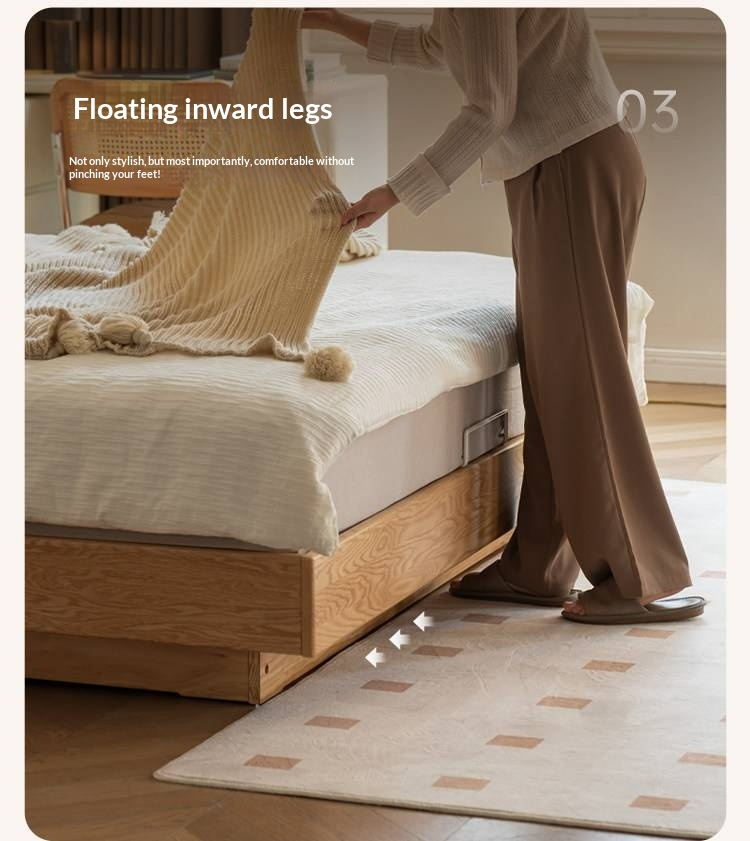 Oak Solid Wood Box Bed — Suspension and Upholstered with Genuine Leather  Piano Key Design