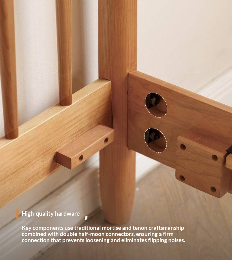 Cherry Solid Wood Bed — Simple Vintage Harp Style Bed