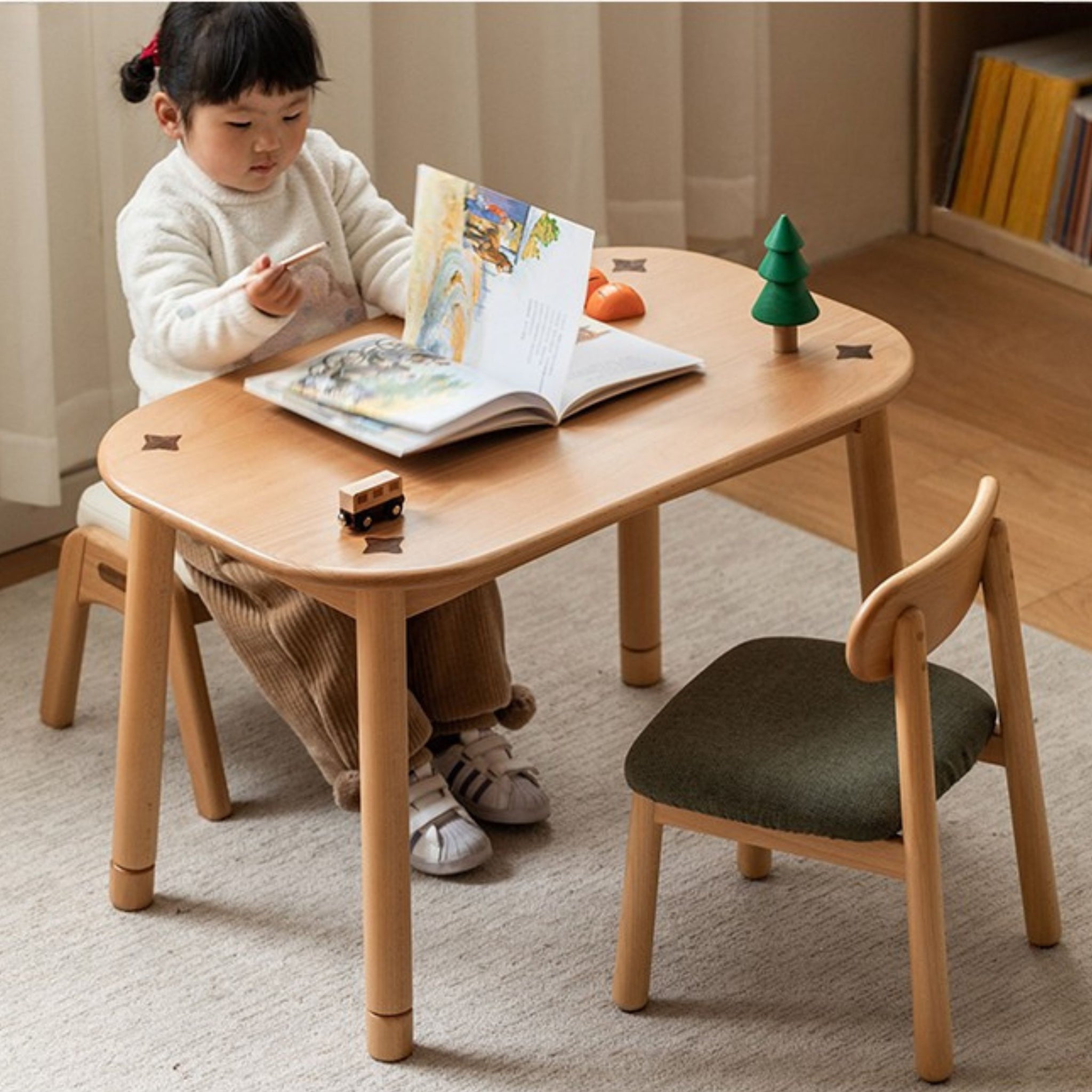 solid wood children's Montessori handmade table reading study table ...