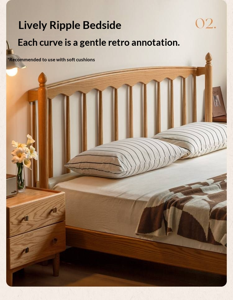 Oak Solid Wood Bed — Modern Minimalist with Genuine Leather and Soft Headboard