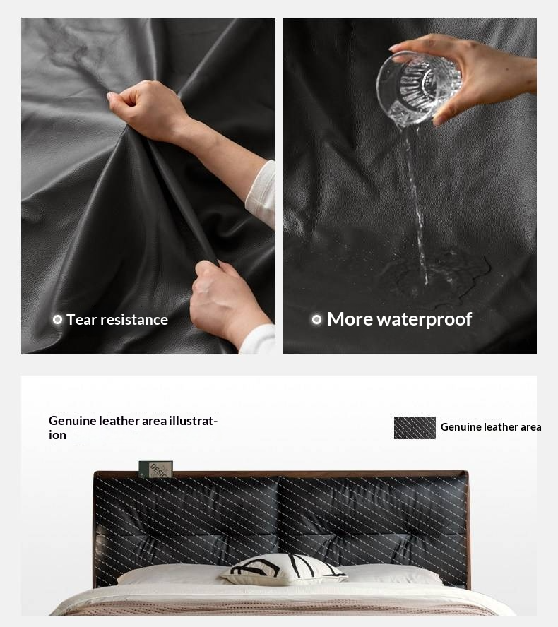 Black Walnut, Sandalwood Solid Wood Bed — Genuine Leather Upholstered, Simple Luxury Design