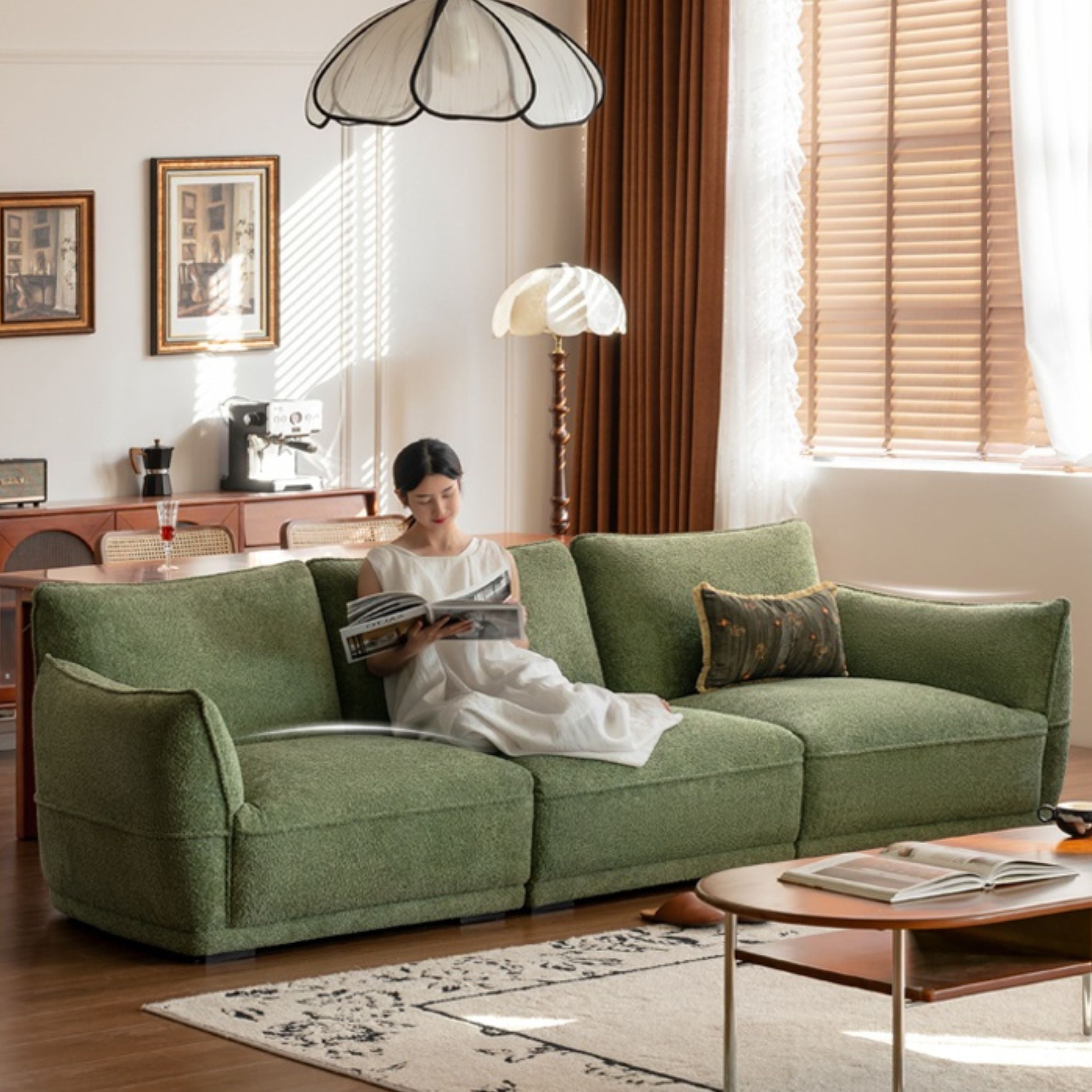 Antique style tofu block imitation cashmere Fabric Sofa