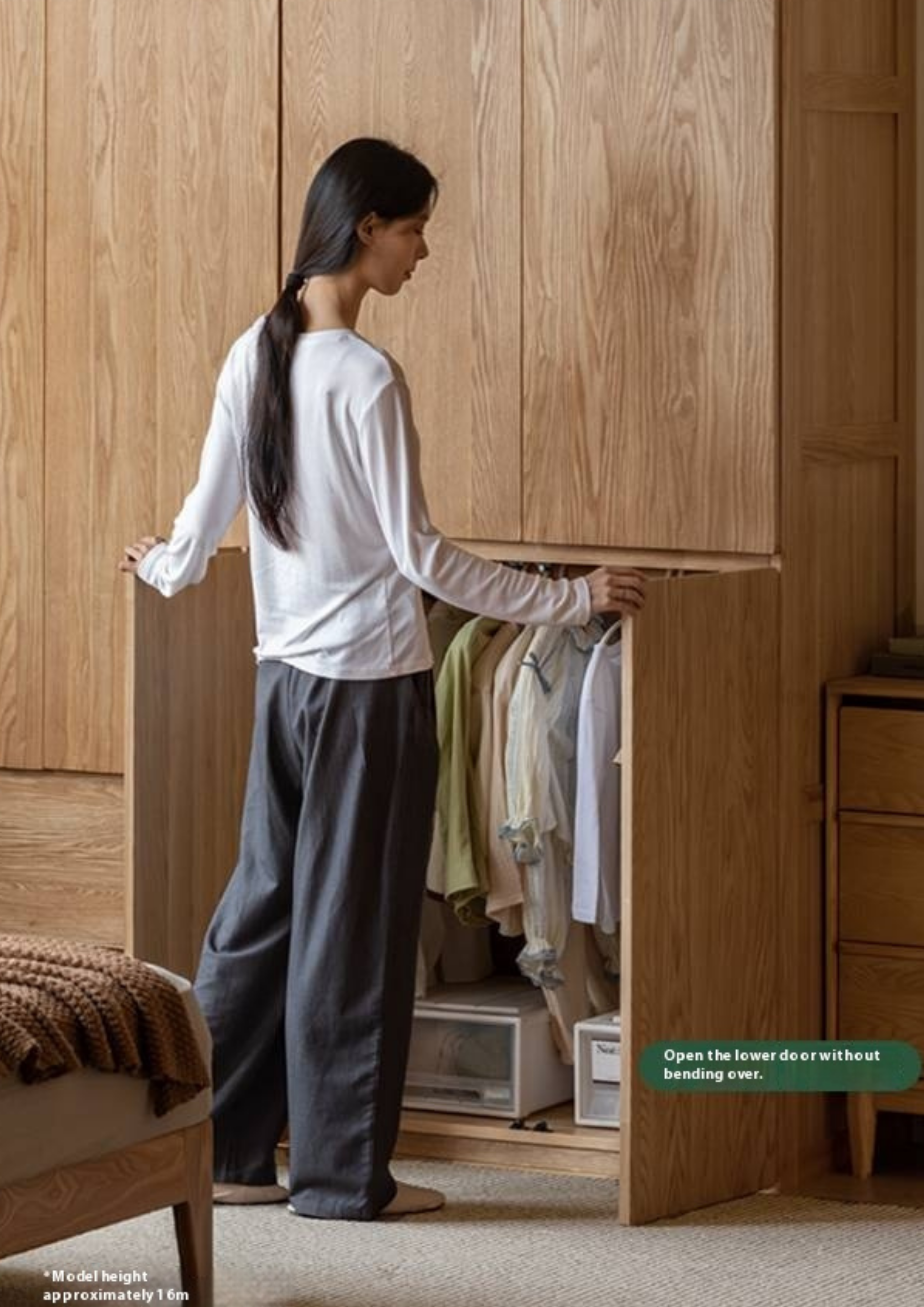 Ash Solid Wood Open Door Storage Cabinet