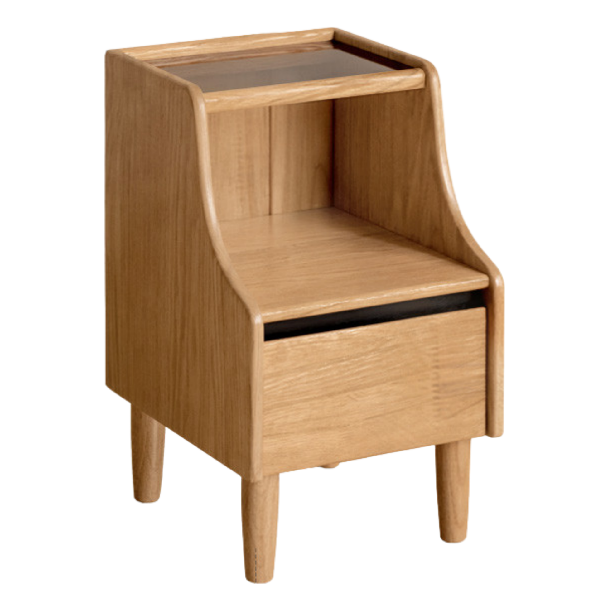 Oak Solid Wood, Solid Rubberwood Glass Nightstand