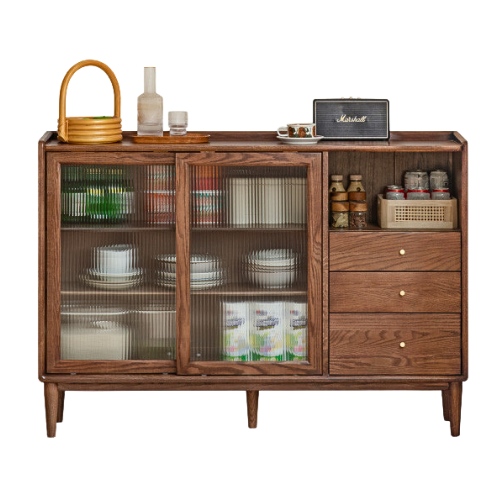 Oak, Black walnut, Cherry solid wood ultra-thin sideboard Sliding Door: