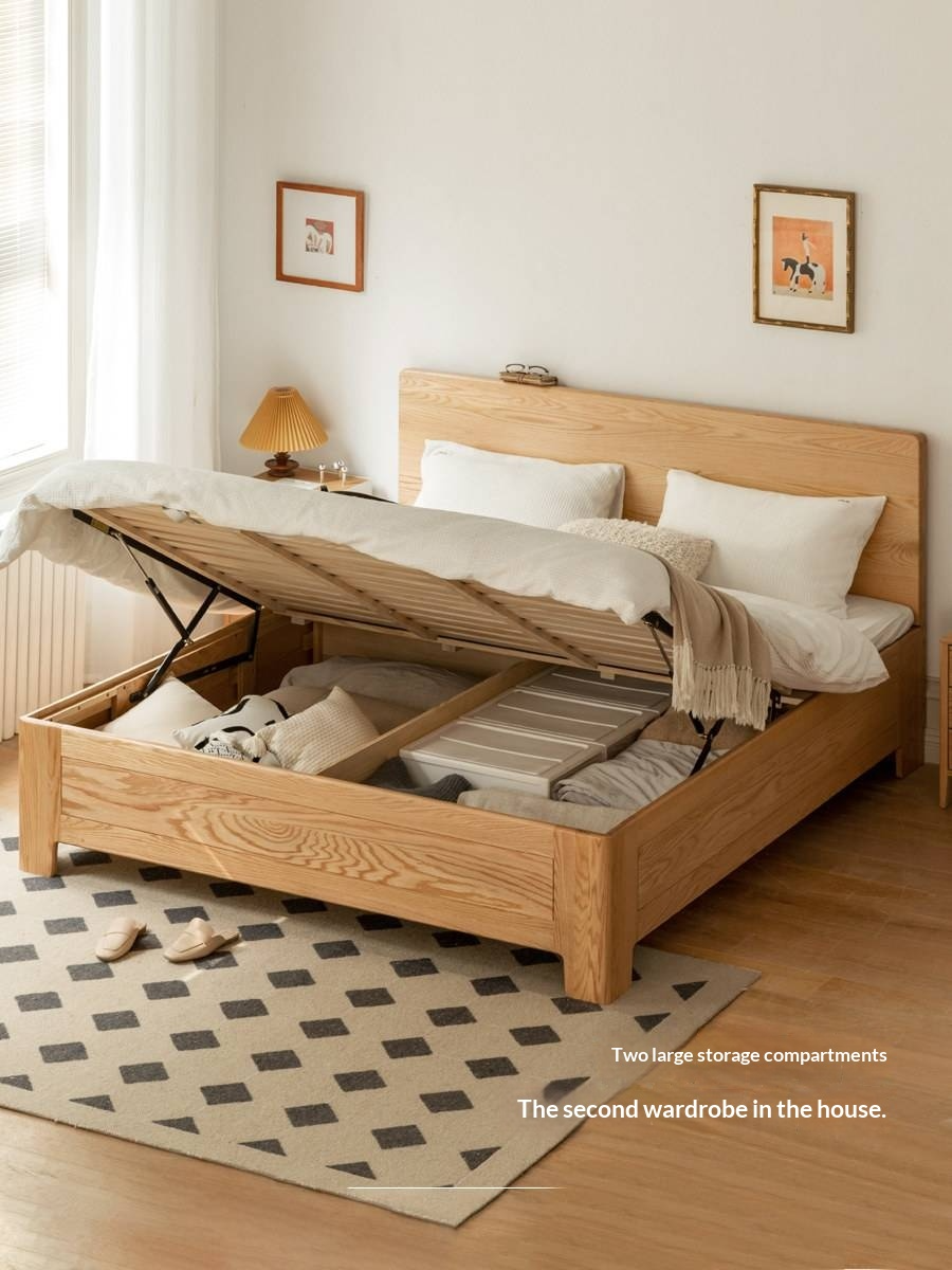 Oak Solid Wood Box Bed — Modern Minimalist Bed